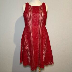 Anthropologie red lace sleeveless a-line cocktail dress